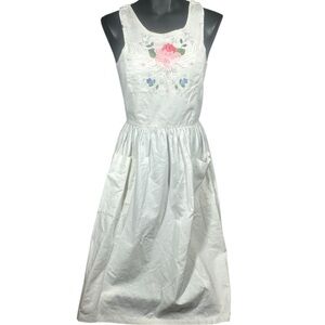 Dragon Fly Vintage Midi Dress Medium White Embroidered Tank Sleeveless Cotton US